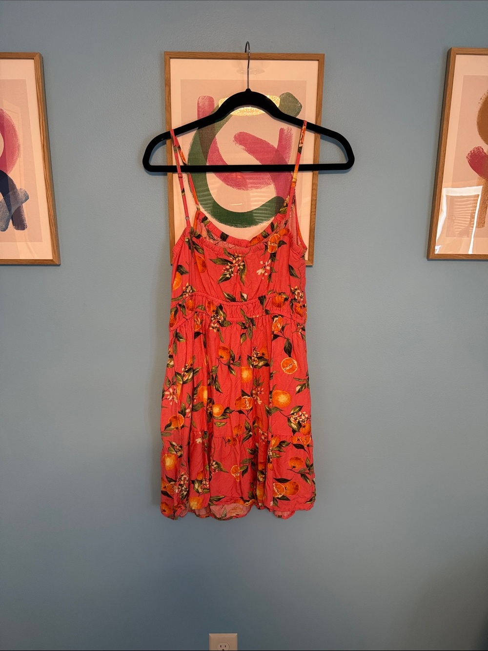 Coral Orange Citrus Print Spaghetti Strap Dress